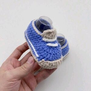 Handmade Blue and Cream Crochet Baby Shoes